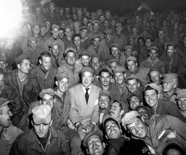 bob hope with troops at womsan korea, october 26, 1950. photo by cpl ...